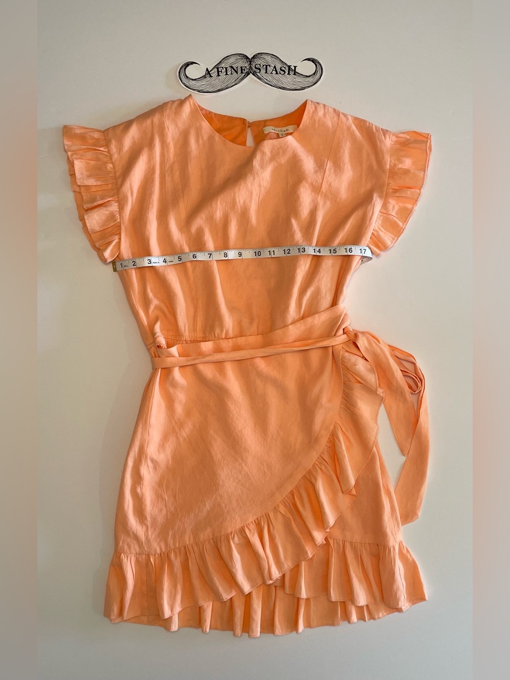 Et Clet Ruffle Faux-Wrap Mini Dress Peach Size Large